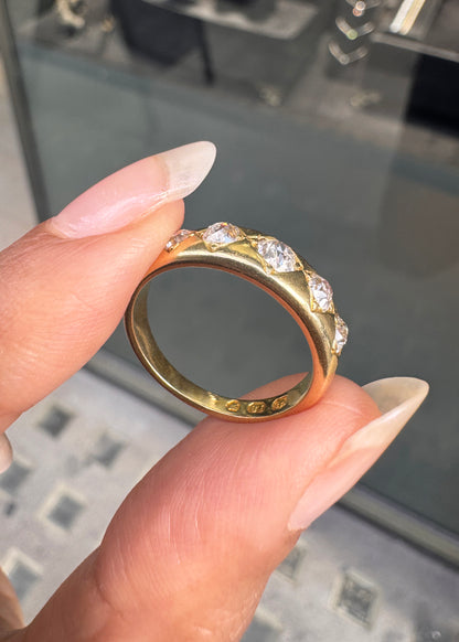 Late Victorian Old Mine Cut Diamond Five-Stone Band Ring in 18 Carat Yellow Gold