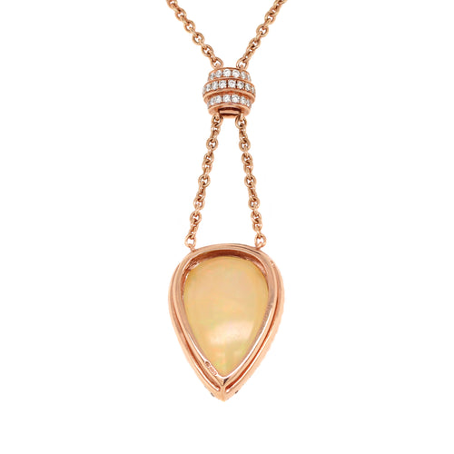 6.91ct Pear Cabochon Opal and Diamond Cluster 18ct Rose Gold Necklace