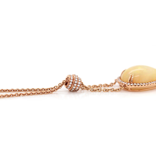 6.91ct Pear Cabochon Opal and Diamond Cluster 18ct Rose Gold Necklace