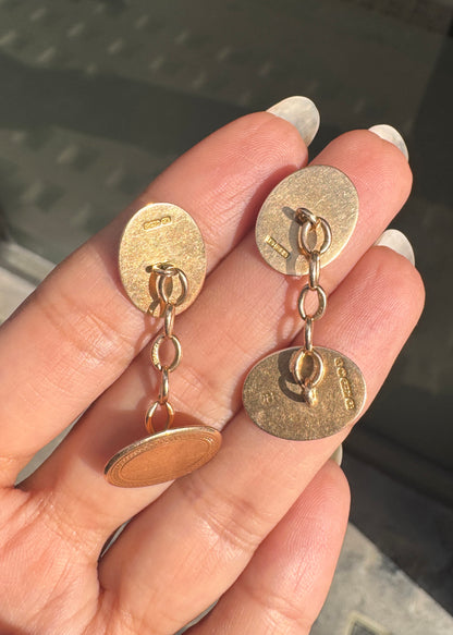 Art Deco English Oval Chain Link Cufflinks in 15 Carat Rose Gold, c.1920s