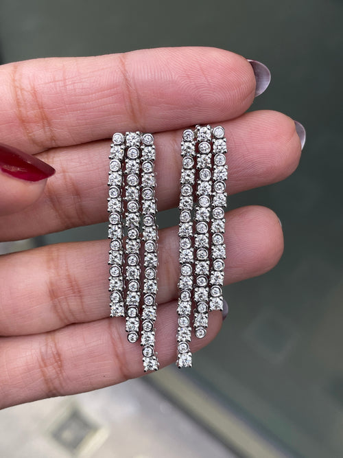 Diamond 18 Carat White Gold Three-Row Fringe Drop Earrings