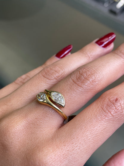 Marquise Diamond Two-Stone Twist 18 Carat Yellow Gold Ring