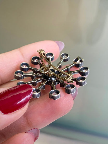 Antique Old Mine Cut Diamond Silver on Gold Brooch and Pendant, Circa 1880
