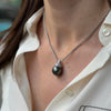 Black Tahitian Pearl and Diamond 18 Carat White Gold Pendant and Wheat Chain