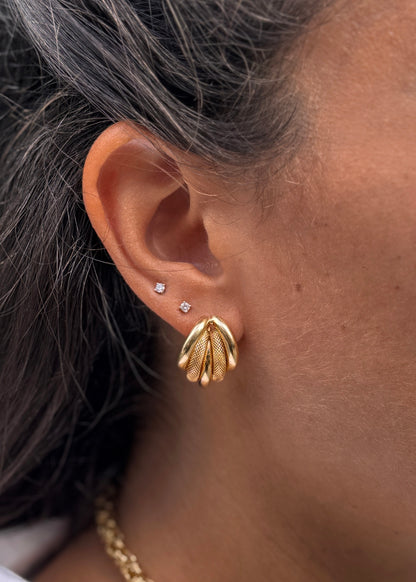 Vintage Two-Texture 18 Carat Yellow Gold Italian Half-Hoop Earrings