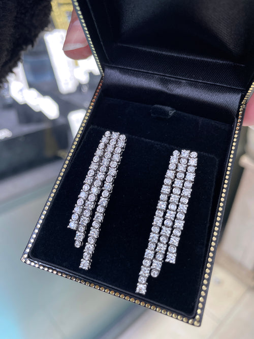 Diamond 18 Carat White Gold Three-Row Fringe Drop Earrings