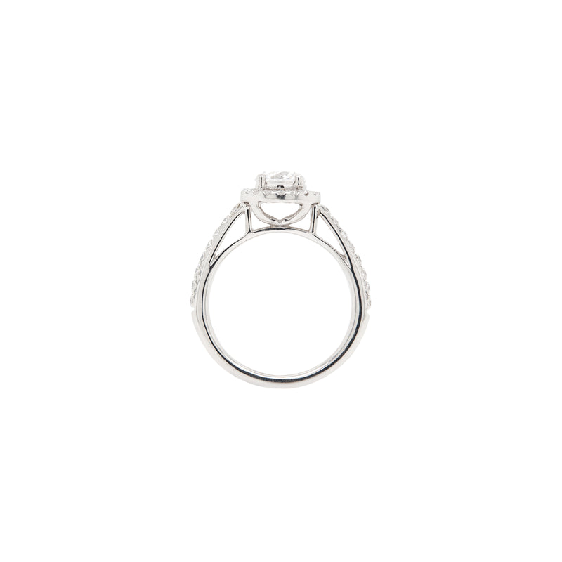 0.70ct E VS1 Diamond and Platinum Round Halo Cluster Engagement Ring