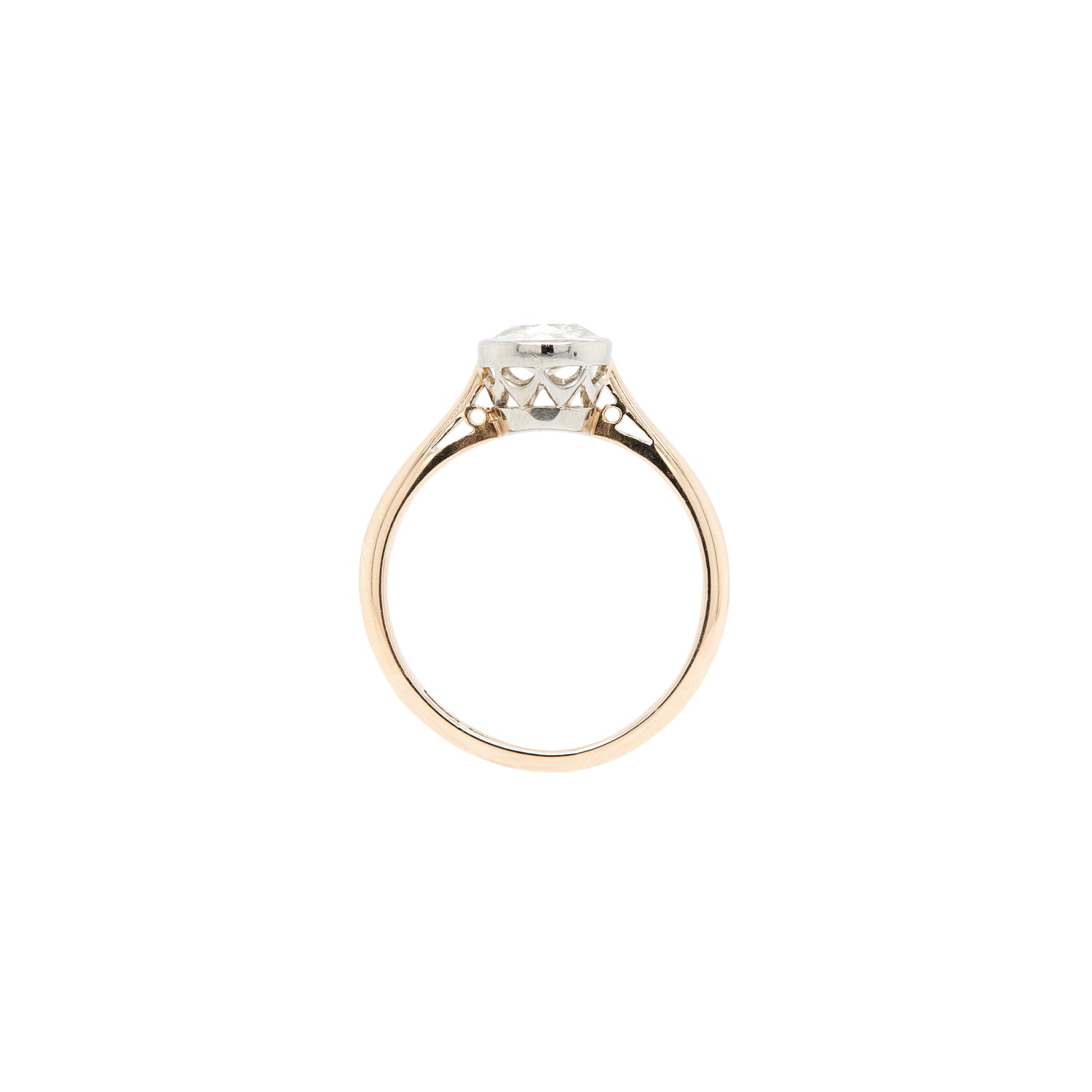 Art Deco 18 Carat Gold and Platinum Solitaire Diamond Ring in Rub-Over Setting