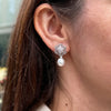 Cultured Pearl and Floral Diamond Cluster 18 Carat White Gold Drop Earrings