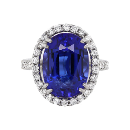 12.90 Carat Oval Tanzanite and Diamond Cocktail Ring