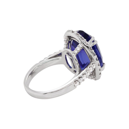 12.90 Carat Oval Tanzanite and Diamond Cocktail Ring