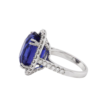 12.90 Carat Oval Tanzanite and Diamond Cocktail Ring