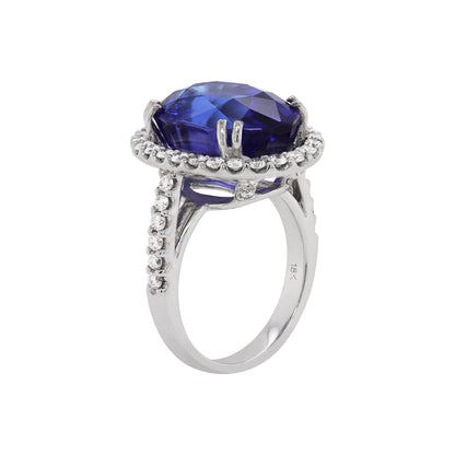 12.90 Carat Oval Tanzanite and Diamond Cocktail Ring