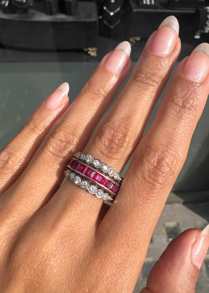 Art Deco Ruby, Sapphire and Diamond Reversible Band Cocktail Ring in 18K Gold