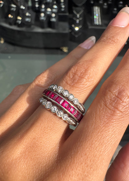 Art Deco Ruby, Sapphire and Diamond Reversible Band Cocktail Ring in 18K Gold