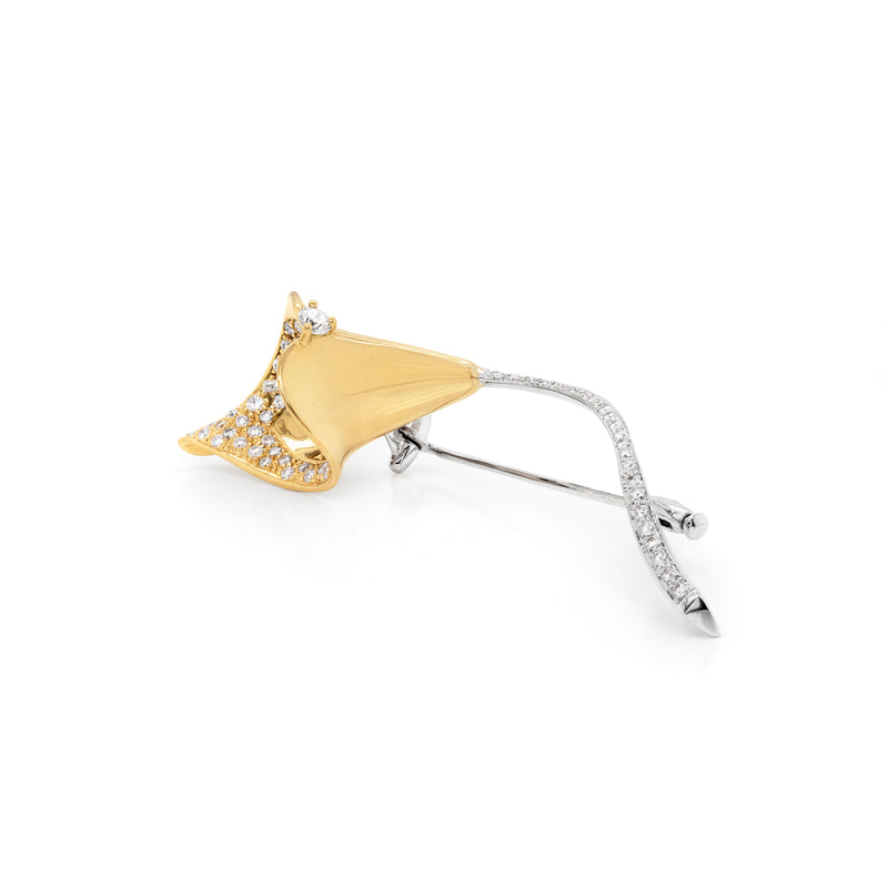 Diamond 18 Carat White and Yellow Gold Calla Lily Brooch