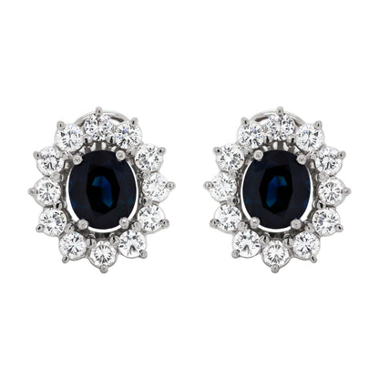 Sapphire and Diamond Cluster 18 Carat White Gold Stud Earrings
