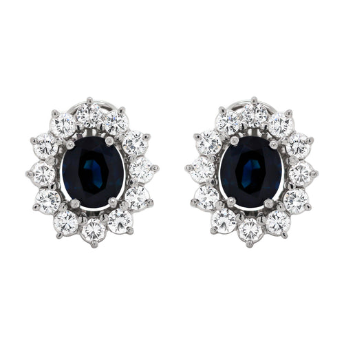 Sapphire and Diamond Cluster 18 Carat White Gold Stud Earrings
