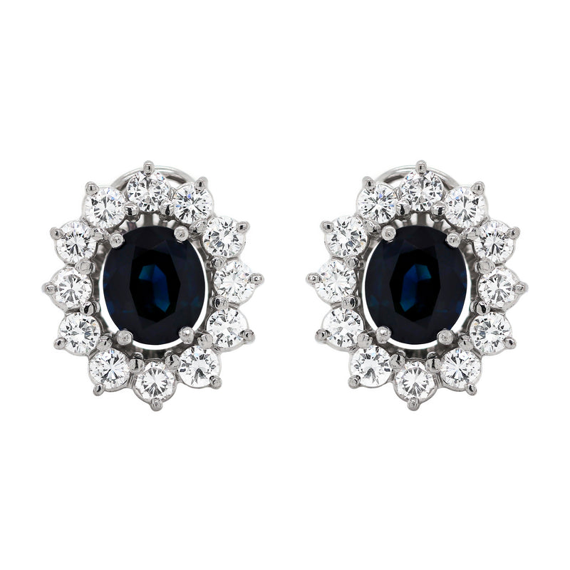 Sapphire and Diamond Cluster 18 Carat White Gold Stud Earrings