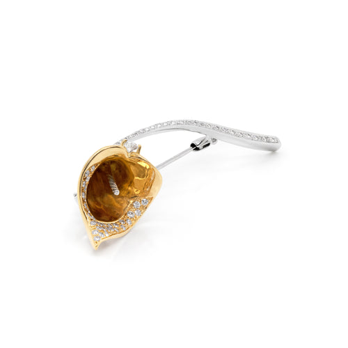 Diamond 18 Carat White and Yellow Gold Calla Lily Brooch