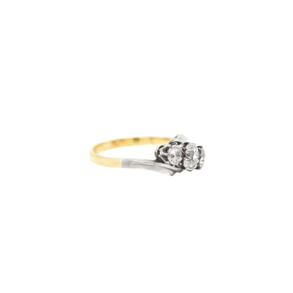 Old Cut Three-Stone Twist 18 Carat Gold and Platinum Ring, Circa 1920s
