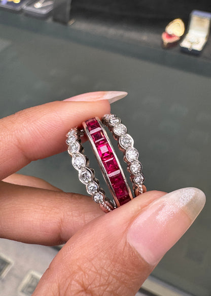 Art Deco Ruby, Sapphire and Diamond Reversible Band Cocktail Ring in 18K Gold