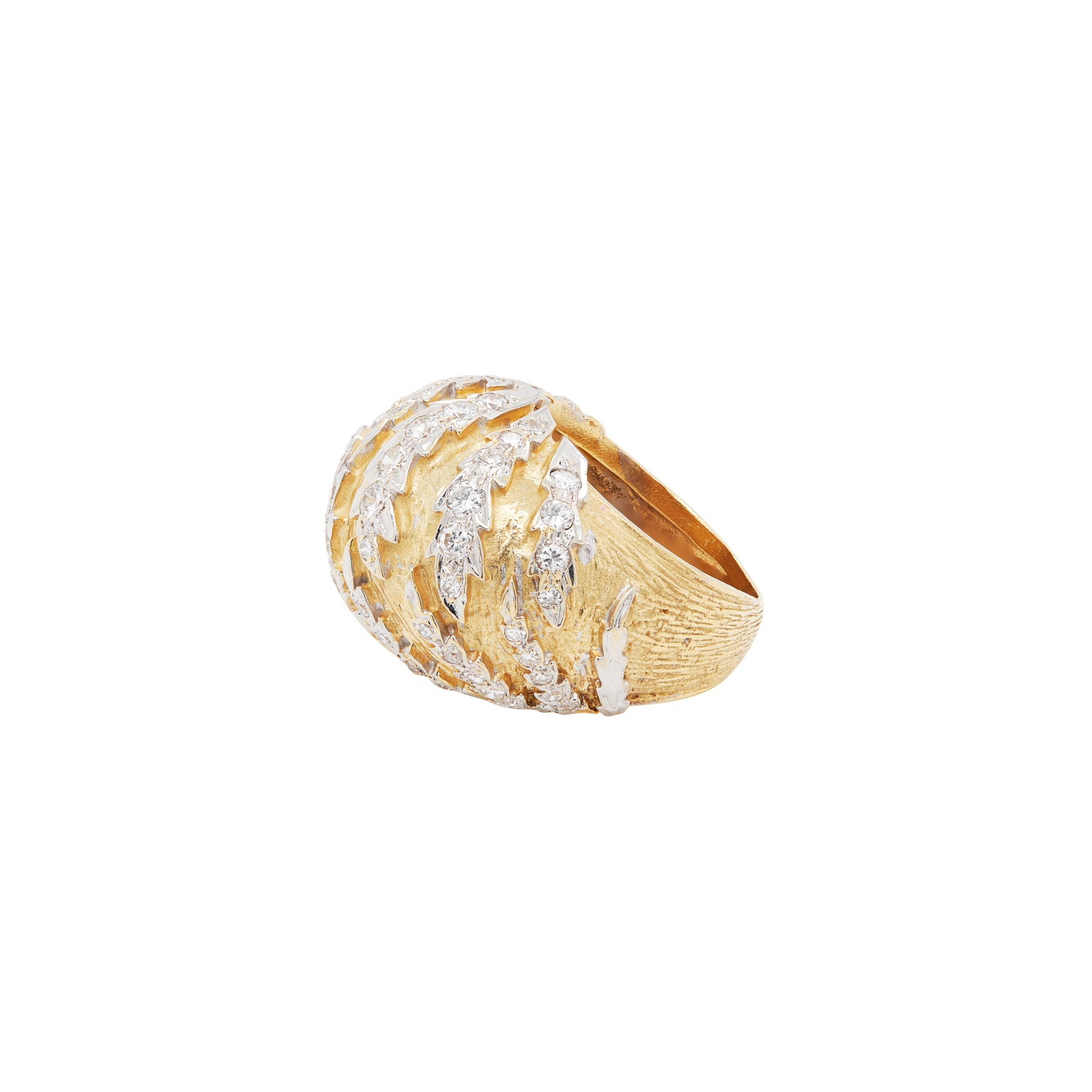 Diamond 18 Carat Yellow and White Gold Textured Bombé Dome Cocktail Ring