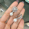 Cultured Pearl and Floral Diamond Cluster 18 Carat White Gold Drop Earrings