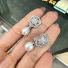 Cultured Pearl and Floral Diamond Cluster 18 Carat White Gold Drop Earrings