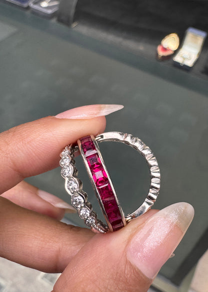 Art Deco Ruby, Sapphire and Diamond Reversible Band Cocktail Ring in 18K Gold