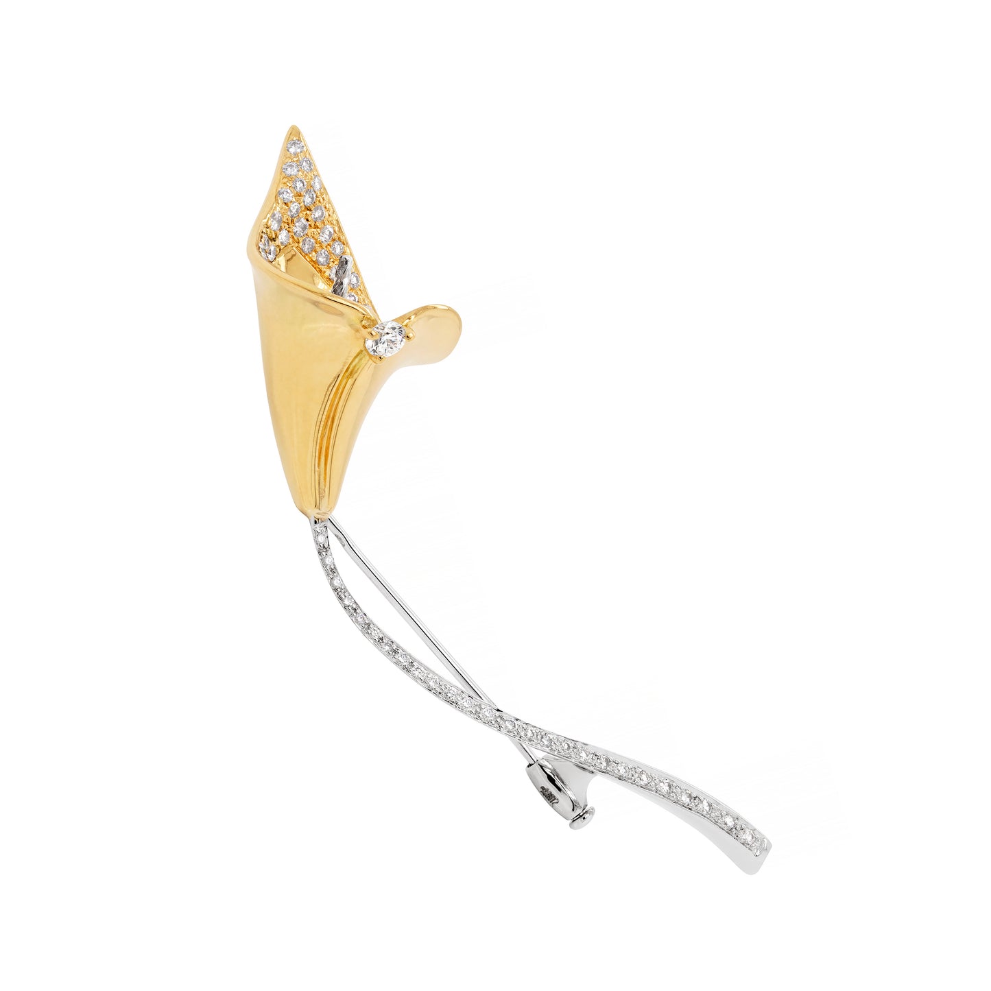 Diamond 18 Carat White and Yellow Gold Calla Lily Brooch