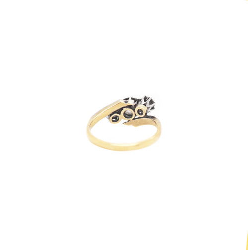 Old Cut Three-Stone Twist 18 Carat Gold and Platinum Ring, Circa 1920s