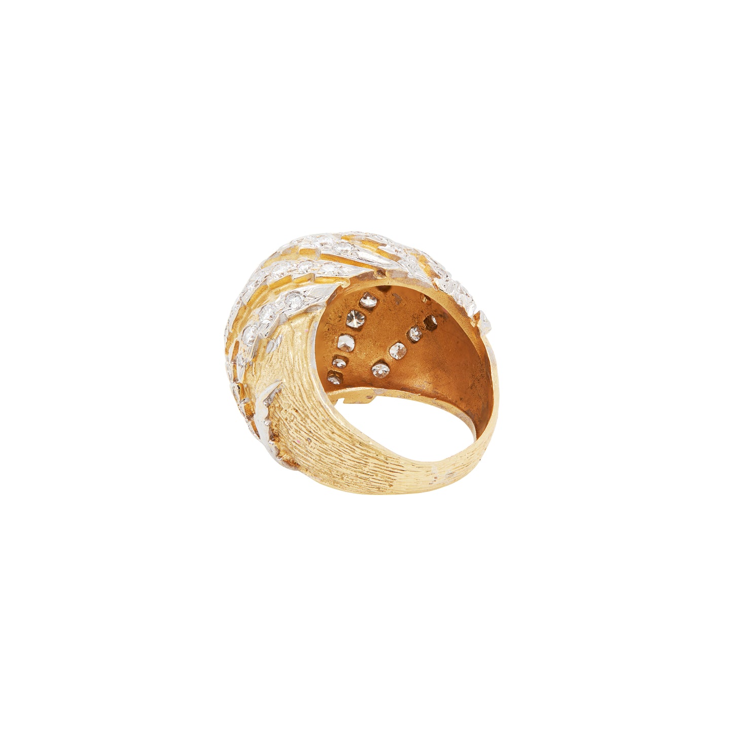 Diamond 18 Carat Yellow and White Gold Textured Bombé Dome Cocktail Ring