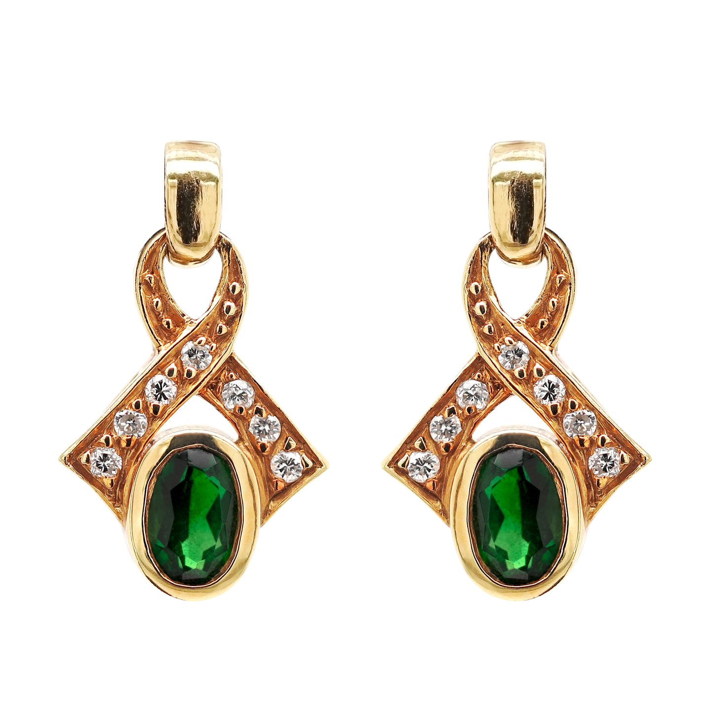 Vintage Green Tourmaline and Diamond 18 Carat Yellow Gold Dangle Earrings