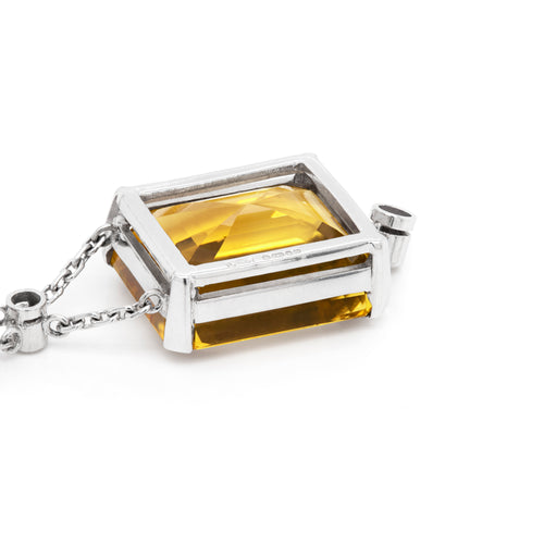 Diamond, Yellow Beryl and Pink Spinel 18 Carat White Gold Pendant Necklace