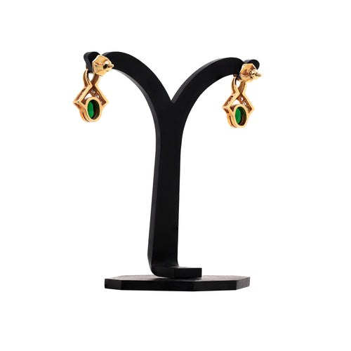Vintage Green Tourmaline and Diamond 18 Carat Yellow Gold Dangle Earrings