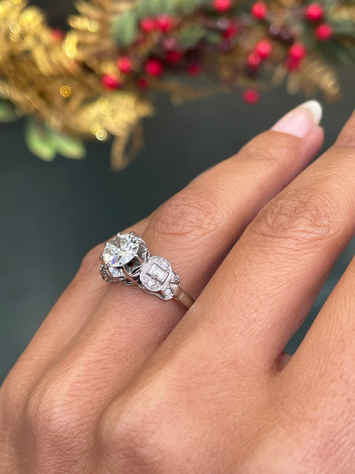 1930s 1.05ct Transitional Cut Diamond Platinum Engagement Ring