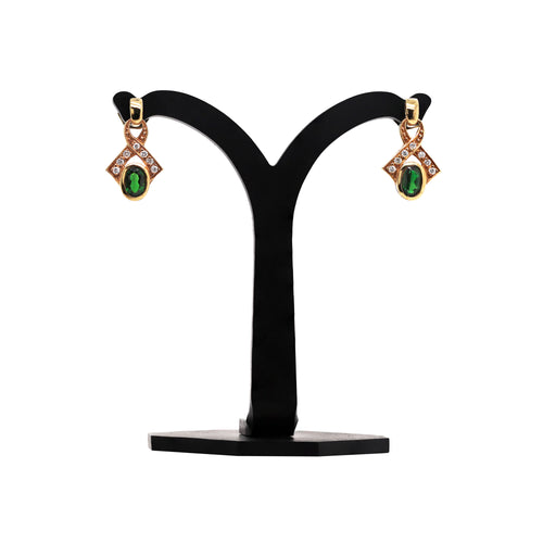 Vintage Green Tourmaline and Diamond 18 Carat Yellow Gold Dangle Earrings