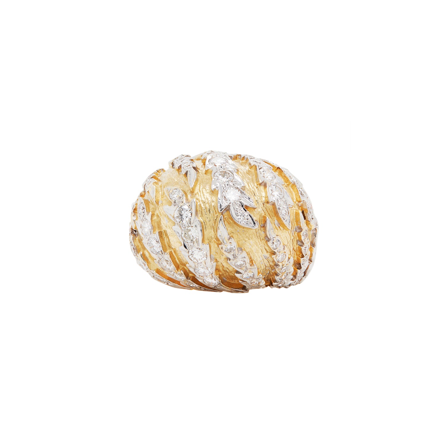 Diamond 18 Carat Yellow and White Gold Textured Bombé Dome Cocktail Ring