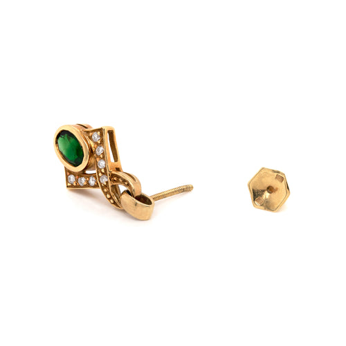 Vintage Green Tourmaline and Diamond 18 Carat Yellow Gold Dangle Earrings