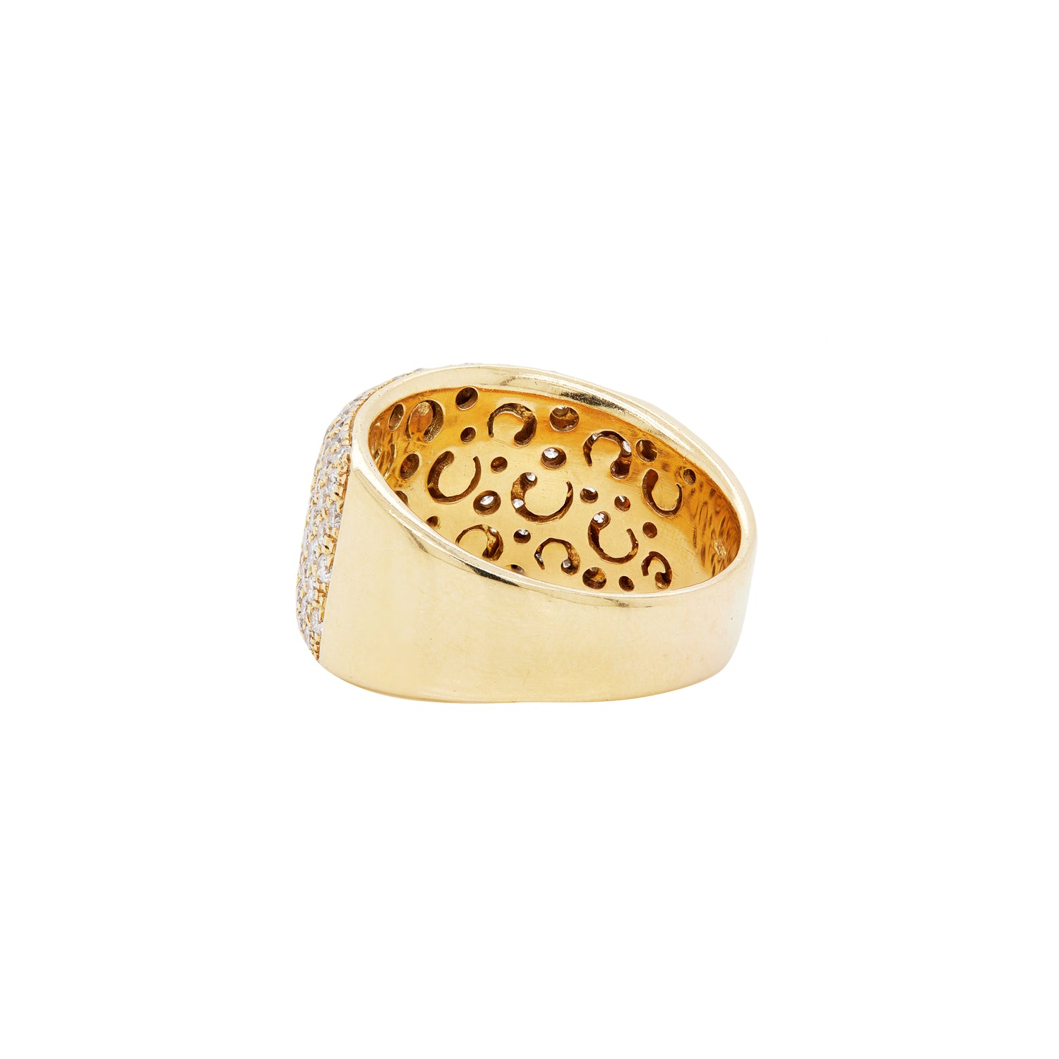 Diamond and 18 Carat Yellow Gold Tapered Wide Band Dress Ring