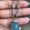 Carved Cabochon Aquamarine Diamond and Sapphire 18ct Gold Drop Necklace