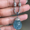 Carved Cabochon Aquamarine Diamond and Sapphire 18ct Gold Drop Necklace