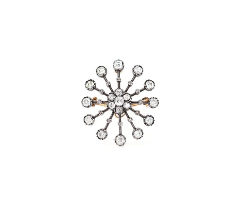 Antique Old Mine Cut Diamond Silver on Gold Brooch and Pendant, Circa 1880