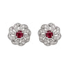 Ruby and Diamond 18 Carat White Gold Floral Earrings and Necklace Set
