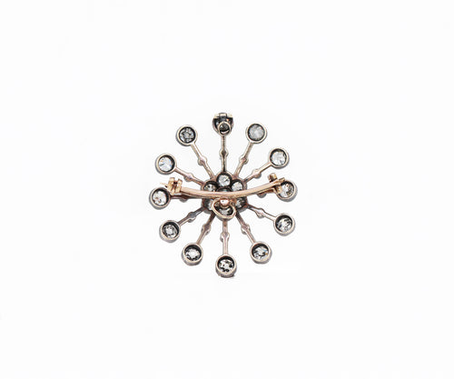 Antique Old Mine Cut Diamond Silver on Gold Brooch and Pendant, Circa 1880