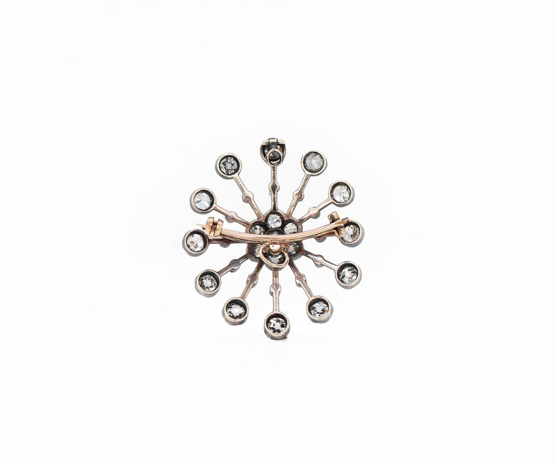 Antique Old Mine Cut Diamond Silver on Gold Brooch and Pendant, Circa 1880