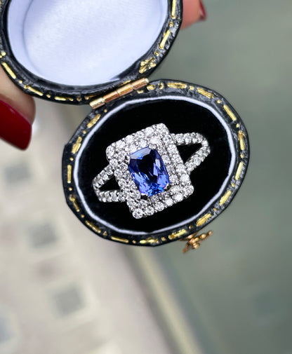 1.13ct Tanzanite 18 Carat White Gold Diamond Cluster Engagement Ring