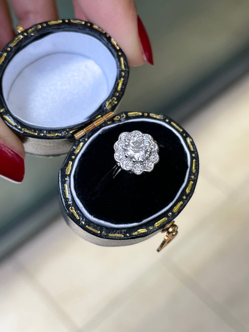 0.53ct F VS2 Diamond Platinum Daisy Cluster Engagement Ring