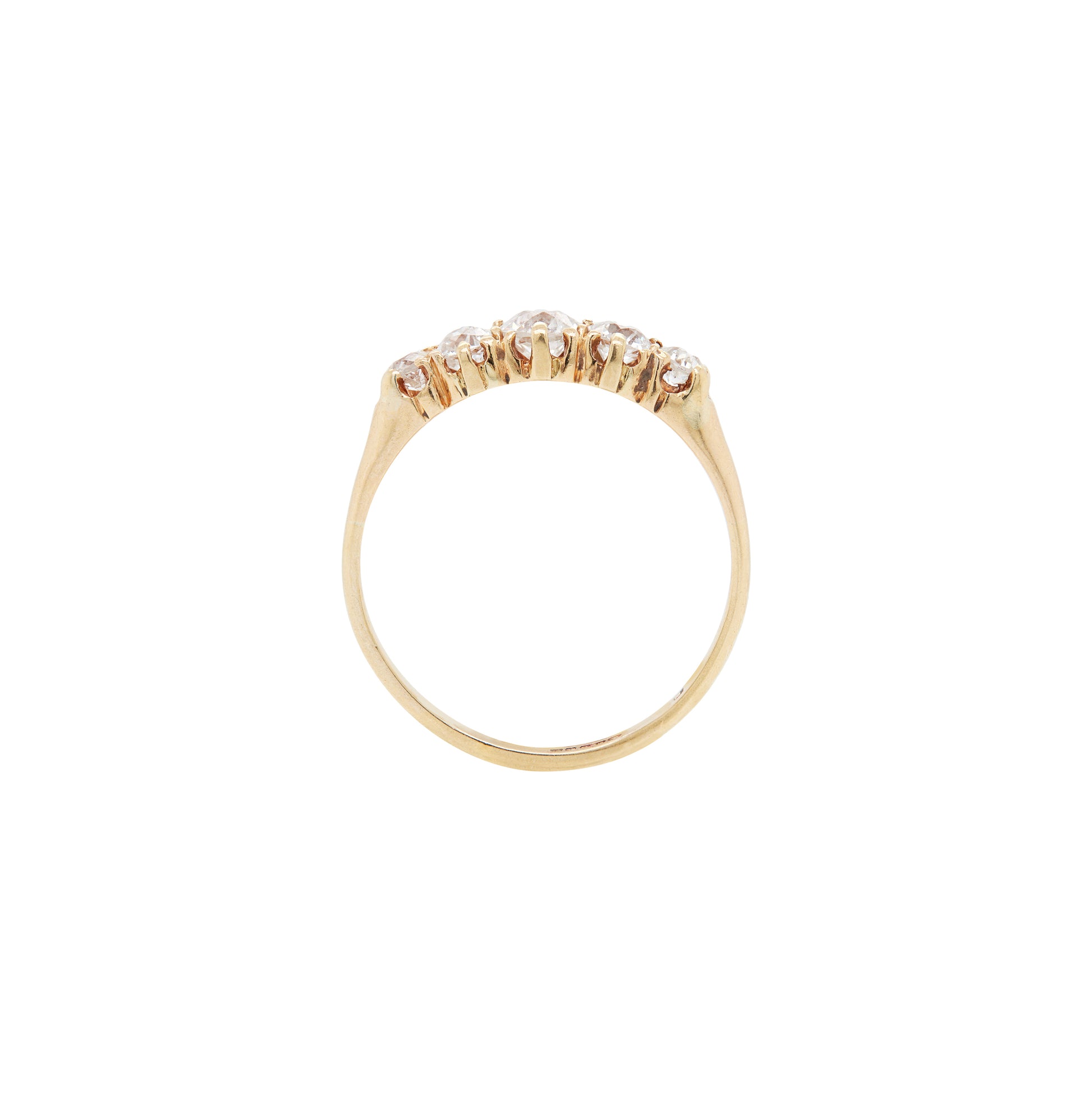 side view Five Stone Old Cut Diamond Ring in 18 Carat Yellow Gold